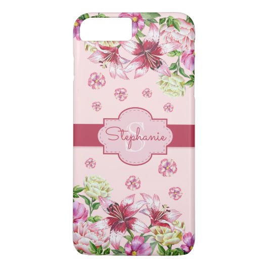 Lilienpeony Floral Blush Pink Monogram Case-Mate iPhone Hülle (Rückseite)