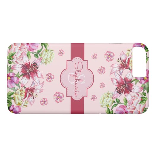 Lilienpeony Floral Blush Pink Monogram Case-Mate iPhone Hülle (Rückseite (Horizontal))