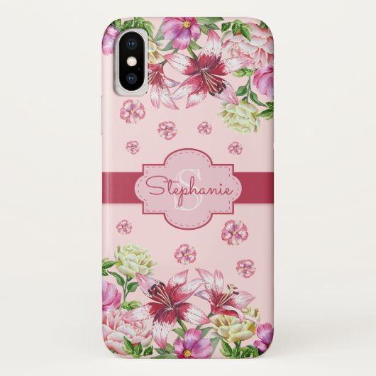 Lilienpeony Floral Blush Pink Monogram Case-Mate iPhone Hülle (Rückseite)