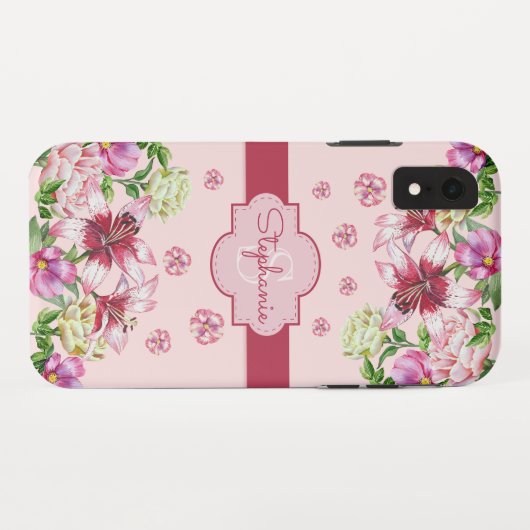 Lilienpeony Floral Blush Pink Monogram Case-Mate iPhone Hülle (Rückseite (Horizontal))