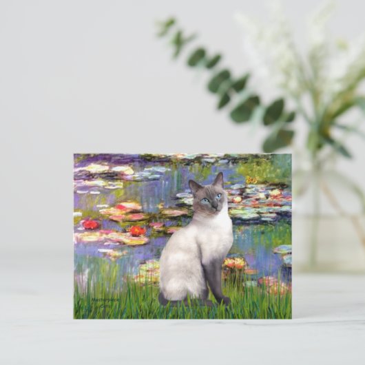 Lilies 2 - Blue Point Siamese cat Postkarte (Stehend Vorderseite)