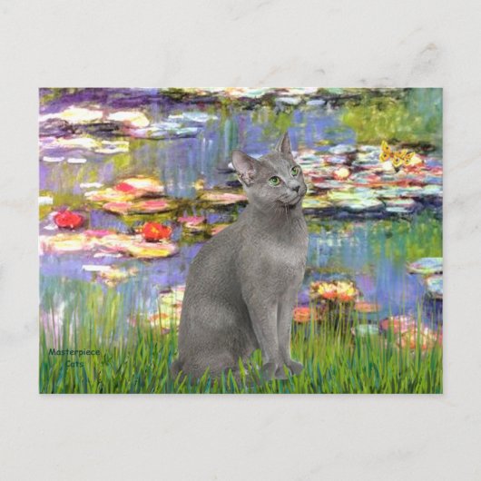 Lilies 2 - Russische Blaue Katze Postkarte (Vorderseite)