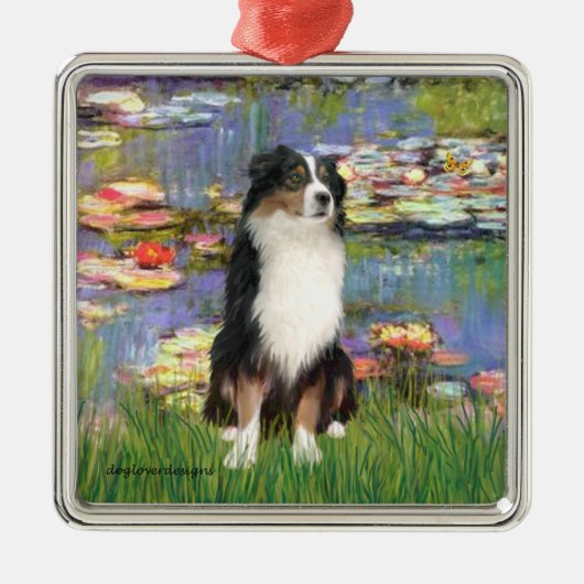 Lilies 2 - Tri Australian Shepherd Silbernes Ornament (Vorne)