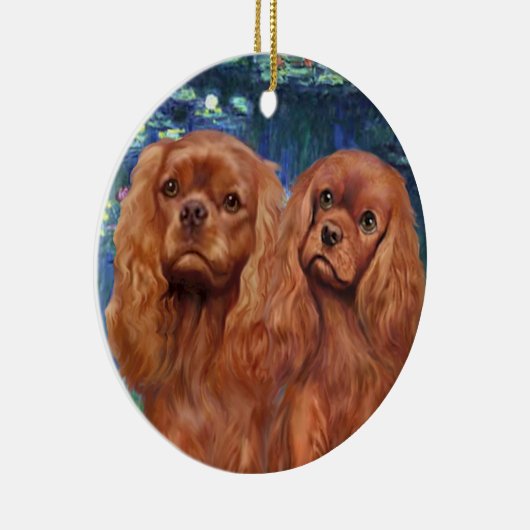 Lilies 5 - Zwei Ruby Cavaliers Keramikornament (Rechts)