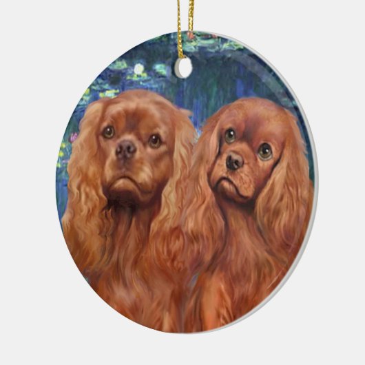 Lilies 5 - Zwei Ruby Cavaliers Keramikornament (Links)