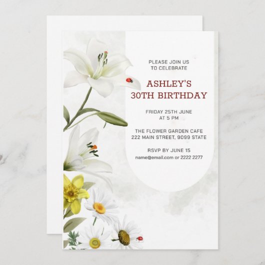 Lilies and Daffodils Birthday Einladung (Vorne/Hinten)