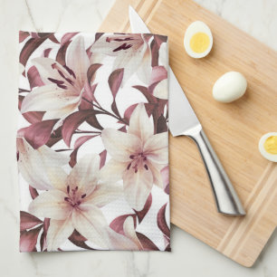Lilies auf weiß. Blumenmuster Geschirrtuch