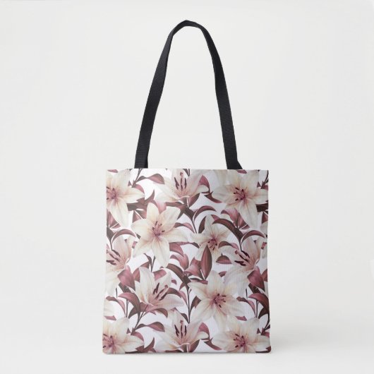 Lilies auf weiß. Blumenmuster Tasche (Vorderseite)