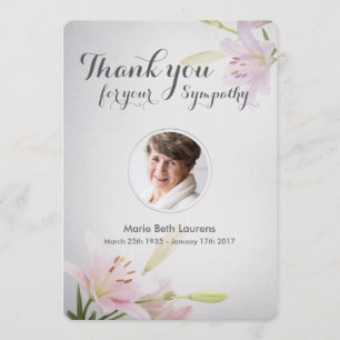 Lilies Beileid Memorial Dankeschön Karte mit Foto