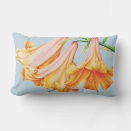 Lilies fine art painting auf blauem Holzkissen Lendenkissen