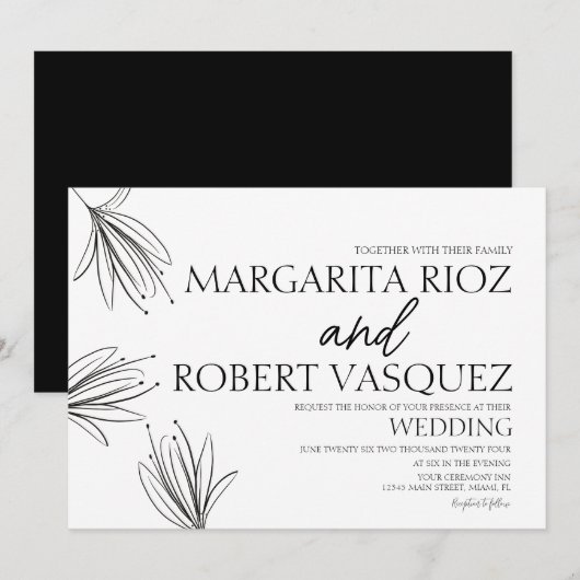 Lilies Hand Drawn Elegant Script Wedding Einladung (Vorne/Hinten)