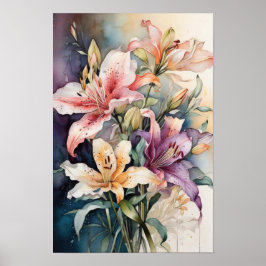 Lilies in Watercolor Harmonie - Blume Digitale Kun Poster