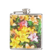 Lilies Liebe und leichte Wasserfarbe Flachmann (Vorderseite)