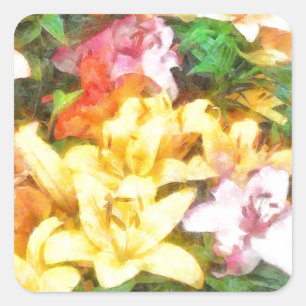 Lilies Liebe und leichte Wasserfarbe Quadratischer Aufkleber