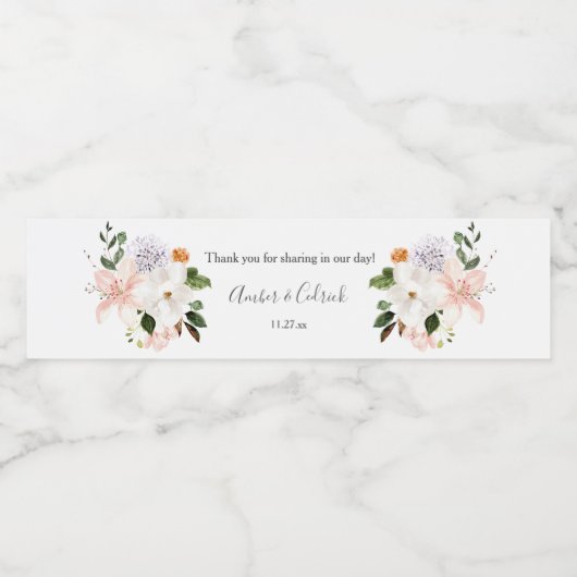 Lilies, Magnolien, Rose, Blumenhochzeiten Wasserflaschenetikett (Einzelnes Label)