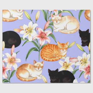 Lilies & Naps – Ruhende Katzen in Blüte Geschenkpapier