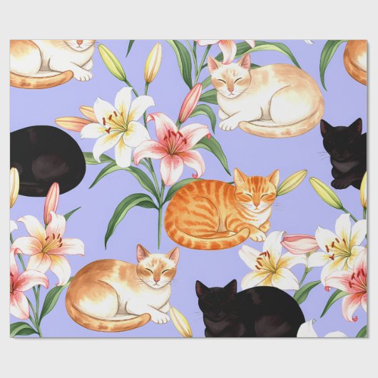 Lilies & Naps – Ruhende Katzen in Blüte Geschenkpapier (Flach)