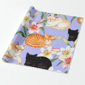 Lilies & Naps – Ruhende Katzen in Blüte Geschenkpapier (Ungerollt)