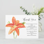 Lilies Orange Floral Beerdigung Tod Vielen Dank Einladung (Stehend Vorderseite)