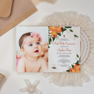 Lilies & Orange Foto Erstkommunion Einladung