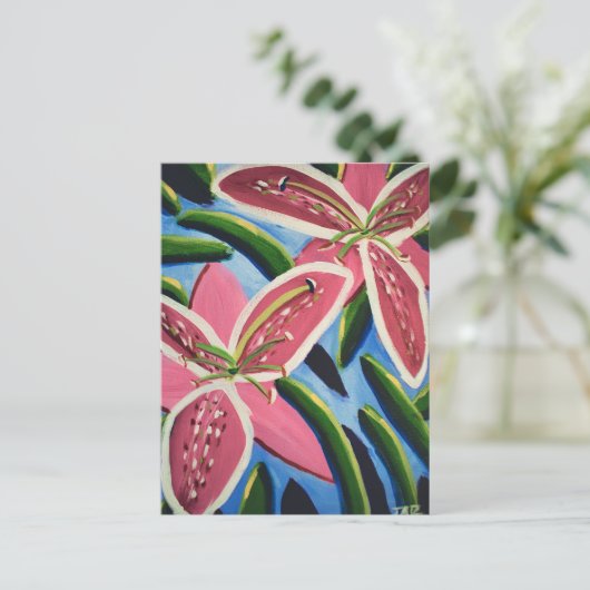Lilies Painting Postcard von Jasmine | Blumenkunst Postkarte (Stehend Vorderseite)