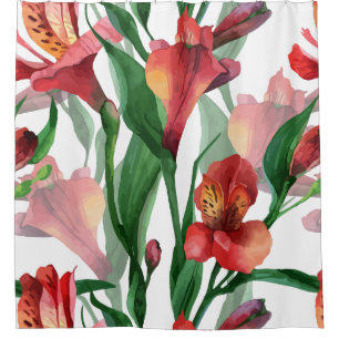 Lilies, rot-weiß Wasserfarben Duschvorhang