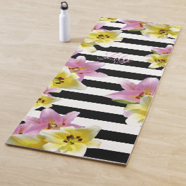 Lilies Striped Muster Add Name oder Initialen flor Yogamatte