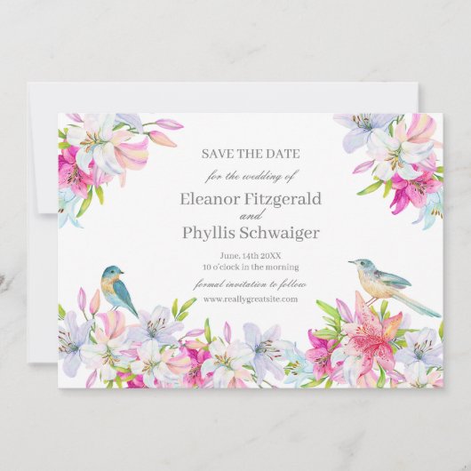 Lilies Watercolor Wedding Save The Date (Vorderseite)