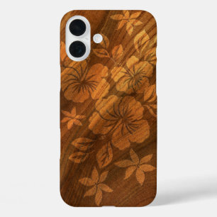 Lilikoi Hibiskus Hawaiian Imitats Wood Burl iPhone 16 Plus Hülle