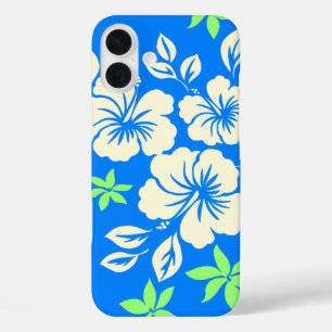 Lilikoi Hibiskus Hawaiian Pareau Blue iPhone 16 Plus Hülle