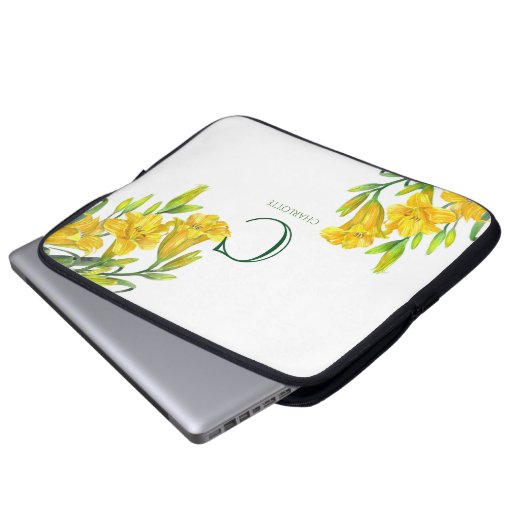 Lilis floral Art Monogram Laptopschutzhülle (Vorne Knopf)