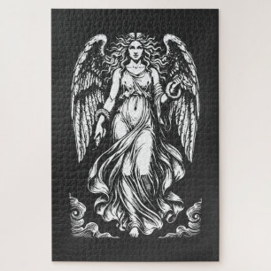 Lilith gefallener Engel mit fließenden Roben und S Puzzle