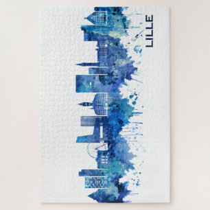 Lille France Skyline Blue Puzzle