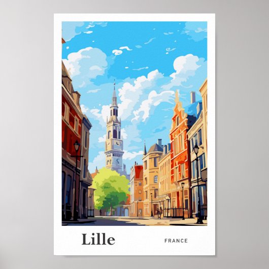Lille France Travel Art Vintag Illustration Poster (Vorne)