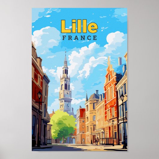 Lille France Travel Art Vintag Illustration Poster (Vorne)