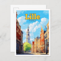 Lille France Travel Art Vintag Illustration