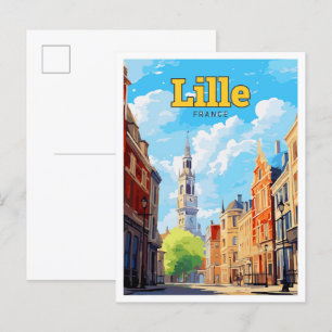 Lille Frankreich Reise Kunst Vintage-Illustration Postkarte