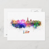 Lille skyline im Watercolor Postkarte (Vorne/Hinten)
