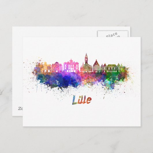 Lille skyline im Watercolor Postkarte (Vorne/Hinten)