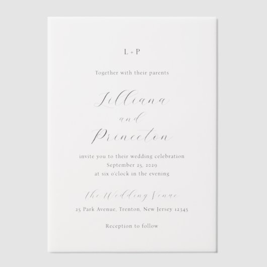Lilliana Elegant Moderne Hochzeit Pergament Einladungen (Vorderseite)