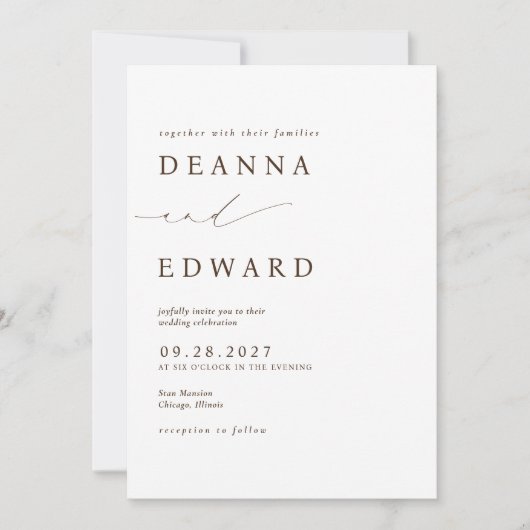 LILLIE Elegant Brown Wedding Einladung (Vorderseite)