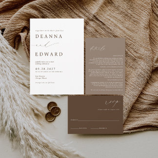 LILLIE Elegant Brown Wedding Einladung