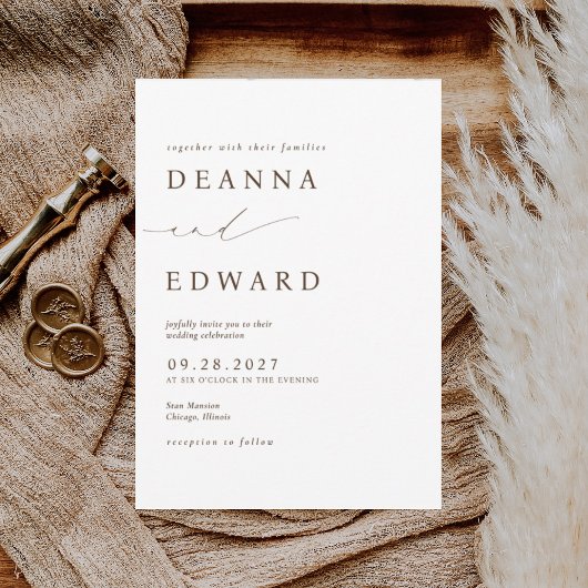 LILLIE Elegant Brown Wedding Einladung