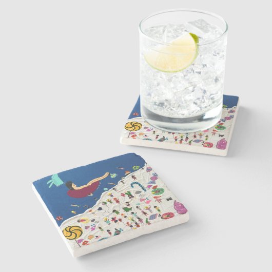 Lilliputians Beach Party Steinuntersetzer (Seitenansicht)