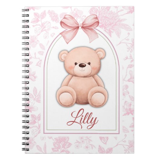 Lilly | Benutzerdefiniertes rosa Teddy-Bär-Kinderz Notizblock (Vorderseite)