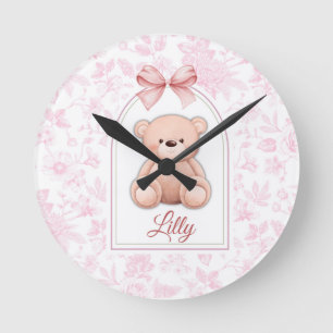Lilly   Benutzerdefiniertes rosa Teddy-Bär-Kinderz Runde Wanduhr