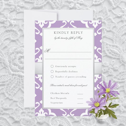 Lilly Damask Floral Wedding Meal RSVP Card Karte
