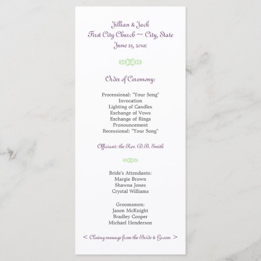 Lilly of the Valley Wedding Program Programm (Rückseite)
