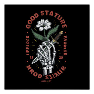 Lilly of Valley Blume, von einem Skelett gehalten Poster