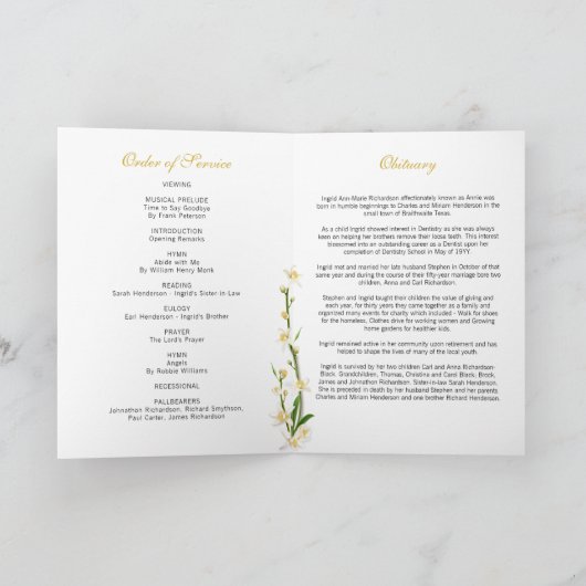 Lily 2-Foto-Beerdigung-Programm der Weißen Orchide Programm (Innenseite)